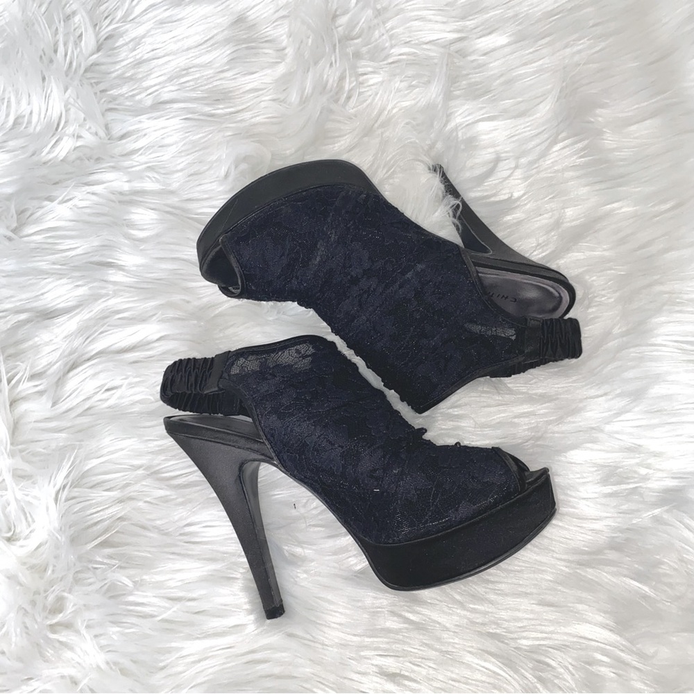 Black Chinese Laundry Lace Platform Heels.